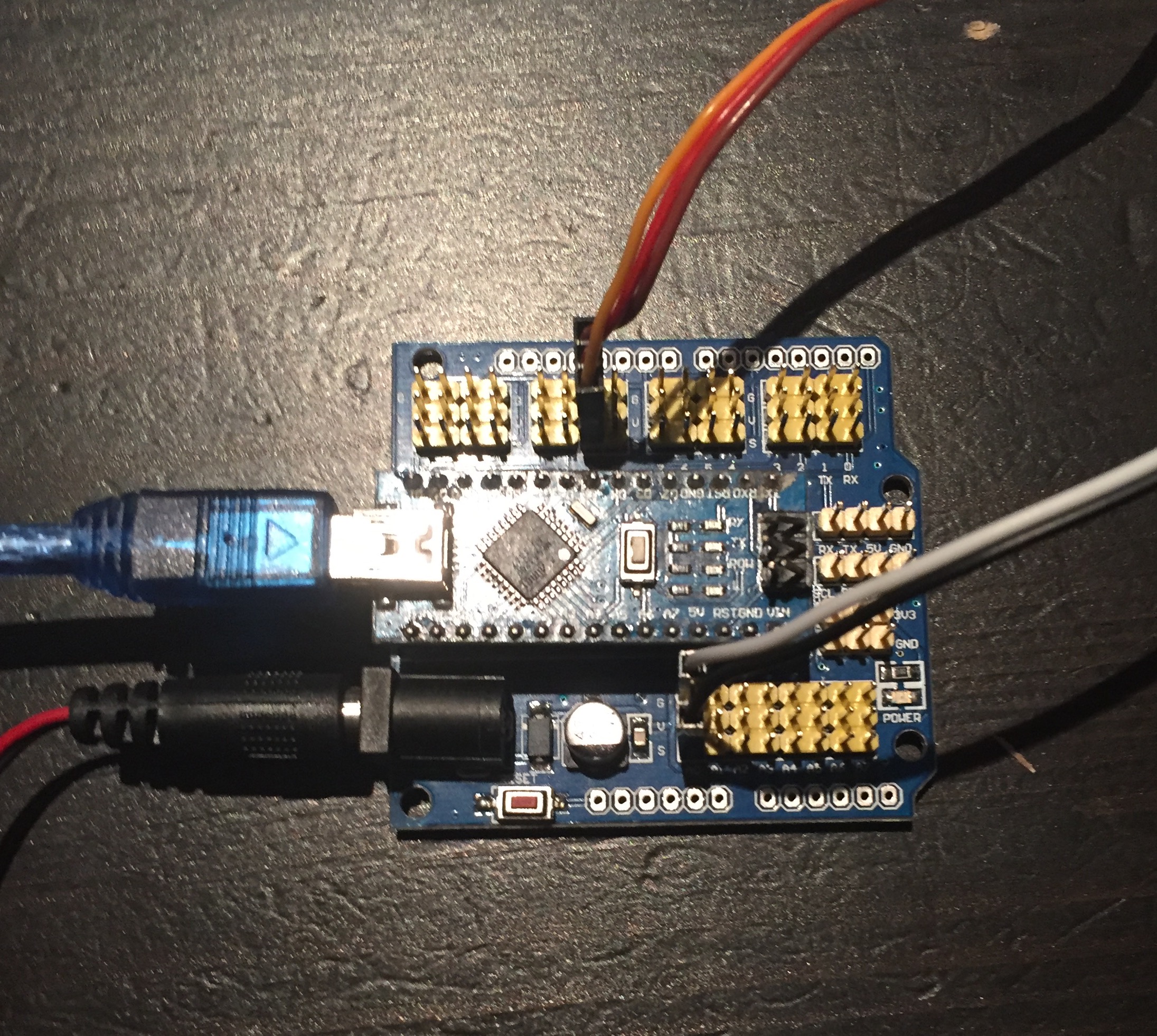 the Arduino board with all the wires plugged in